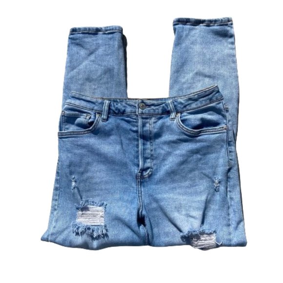 Forever 21 Jeans, Highly Distressed High Rise Button Fly, sz 31 (US 10) - Picture 5 of 7